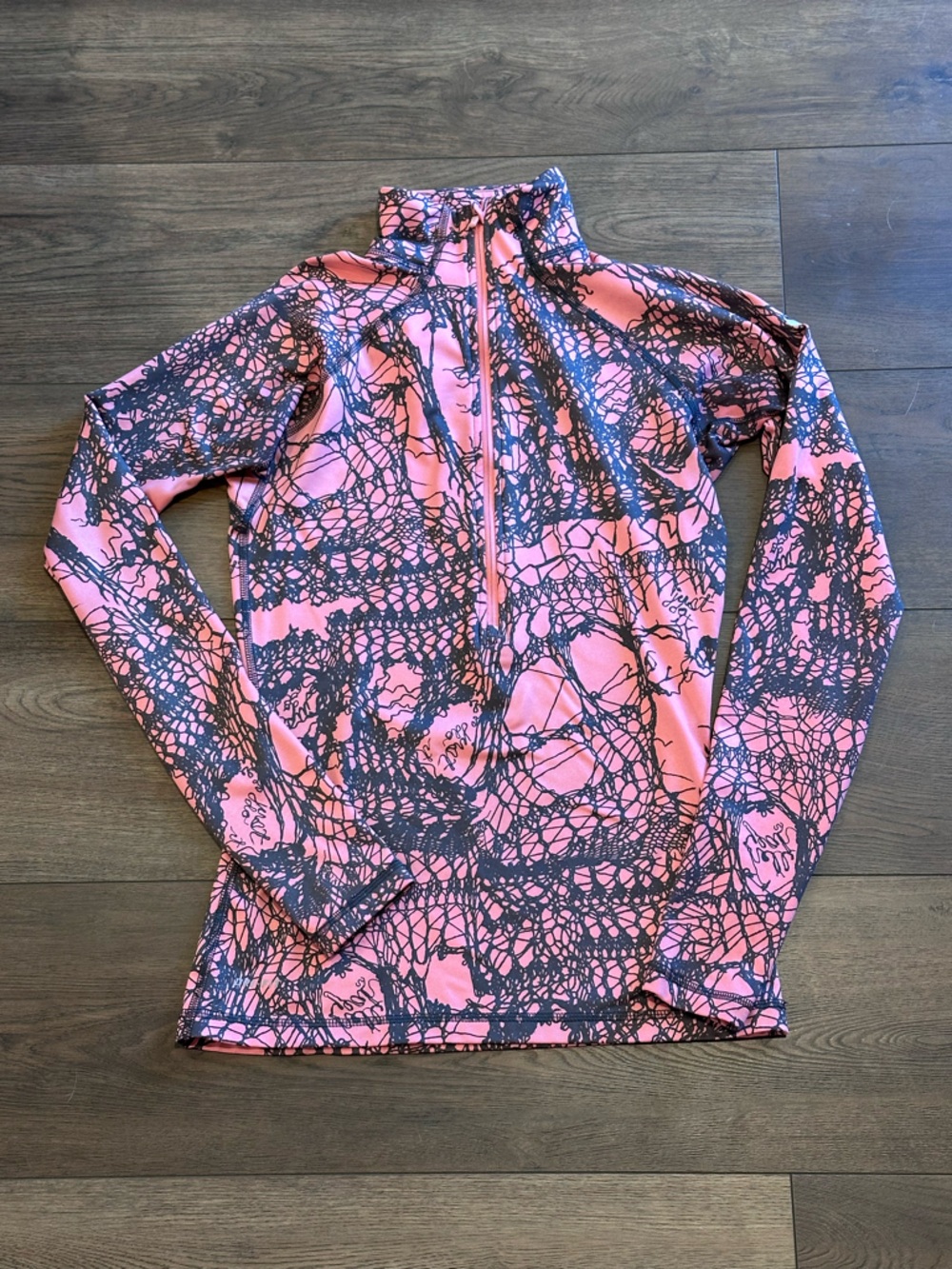 Nike Just Do It Pink and Charcoal Abstract Print Quarter-Zip Pullover Size Small